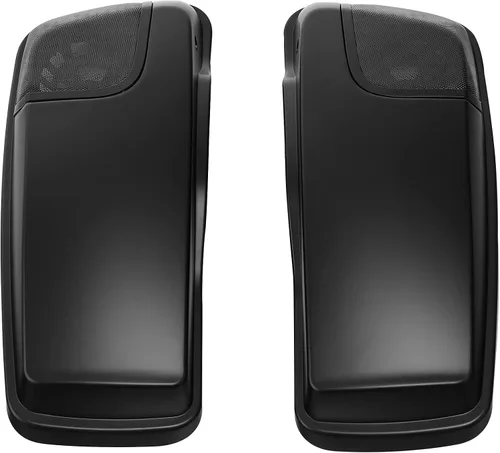 Vista 4 de TCT-MOTORPARTS Alforjas de mezclilla negra con tapas, bocina de 5 x 7 pulgadas, rejillas para Harley Street Glide Road King Road Glide Ultra Limited