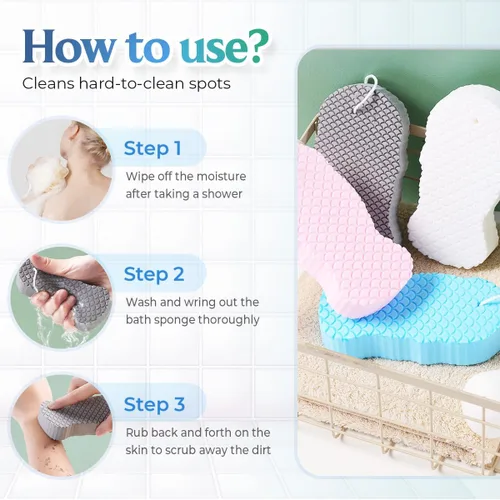 Vista 2 de Esponja de baño exfoliante mágica, exfoliante corporal 3D mejorado 2025, esponja de baño exfoliante súper suave, esponja de ducha reutilizable
