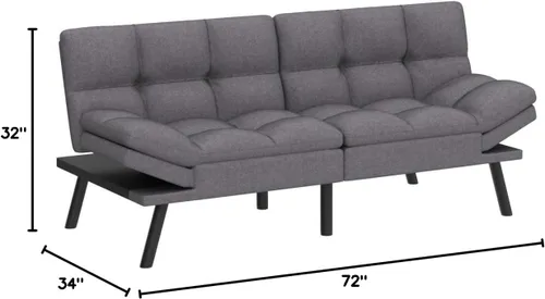 Vista 3 de Opoiar Moderno sofá cama convertible, futón de espuma viscoelástica, cama de dos plazas de 71 x 33 x 32 pulgadas, de lino transpirable ajustable