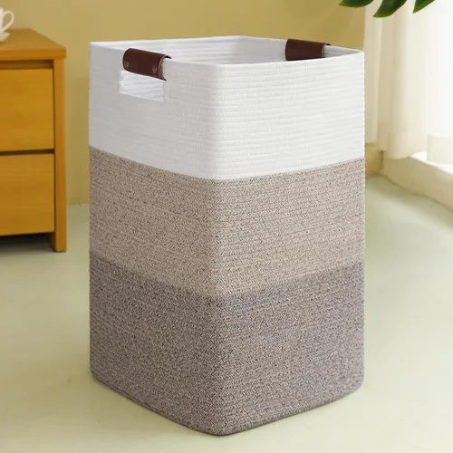 Vista 10 de Cesta de Ropa Sucia 96L Extra Grande Cesta de Lavandería, Cesta Tejida para Mantas, Cesta de Almacenamiento Tejida de Algodón con Asas para Sala