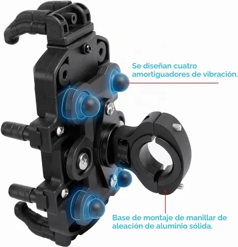 Vista 3 de Soporte de teléfono para bicicleta - [Amortiguador de vibración doble] [Abrazadera de manillar de aleación de aluminio] Soporte de teléfono