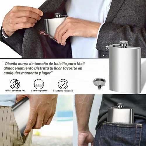 Vista 6 de Frasco de 8 onzas para hombre, frasco de acero inoxidable a prueba de fugas con embudo, ideal para acampar y regalar