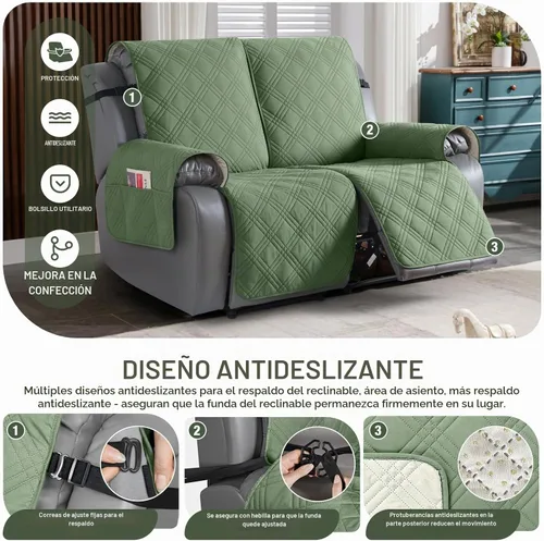 Vista 5 de TAOCOCO Fundas para Sillón de Dos Plazas Reclinable 100% Impermeables, Fundas Divididas para Loveseat Reclinable, Funda Antideslizante para Sofá