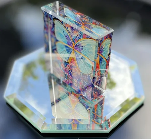 Vista 2 de Pisapapapeles de cristal de mariposa coleccionable regalo azul cielo morpho