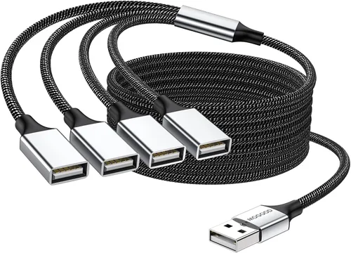 Vista 7 de MOGOOD USB Splitter 1 in 4 Out 3.3ft Braided USB Extension Cable for Data Sync and Charging 4 Port USB Hub for Keyboard and Mouse for Laptop PC Mac