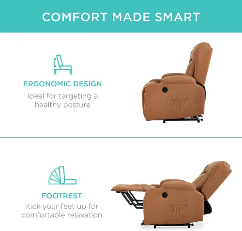 Vista 7 de Best Choice Products - Silla de elevación eléctrica de cuero PU, silla reclinable de masaje, muebles ajustables para espalda, patas con 3