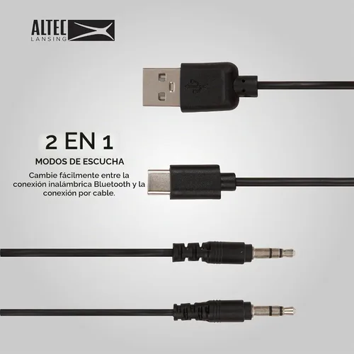 Vista 3 de Altec Lansing Nanophones ANC 2.0, auriculares inalámbricos Bluetooth con cancelación de ruido, batería de 30 horas, diseño plegable, carga USB-C