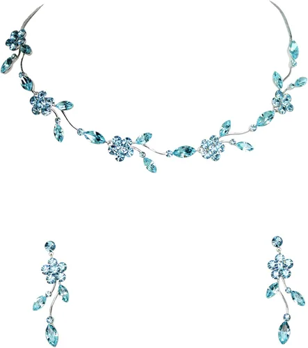 Vista 53 de Faship - Juego de collar y aretes con cristales de imitación florales AB