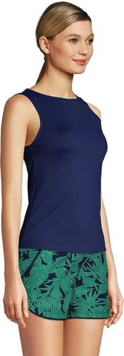 Vista 4 de Lands' End Tankini de cuello alto resistente al cloro para mujer, color azul marino, talla 14, Azul Marino Profundo, 14