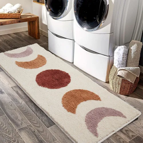 Vista 2 de Alfombras Corredoras de Baño Bohemias - Alfombra de Baño con Fases Lunares Degradadas, Alfombras de Media Luna Brujas Antideslizantes, Decoración