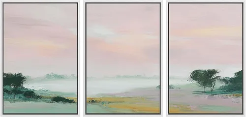 Vista 23 de SIGNWIN Lienzo enmarcado para pared, juego de arte de campos pastorales, flores silvestres, campo rústico, paisaje, floral, ilustraciones modernas