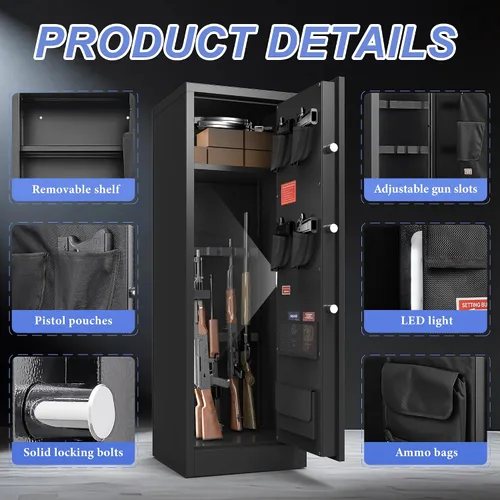Vista 5 de Marcree Caja fuerte para armas 8-10, caja fuerte para rifles y pistolas, gabinetes de armas para rifles y escopetas, seguro para rifle con doble