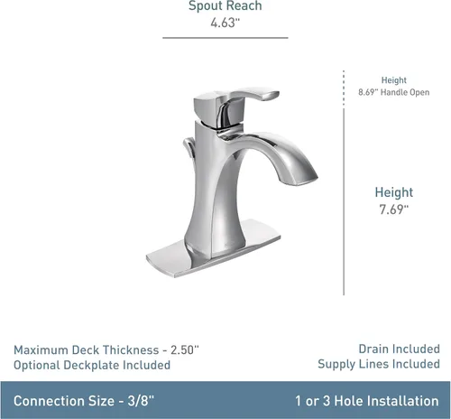 Vista 8 de Moen Voss – Grifo monomando de un solo agujero para lavabo de baño, cromado, con placa de cubierta opcional, 6903