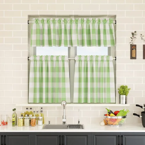 Vista 211 de Cenefas de cortina para ventana de 16 pulgadas de largo, 2 paneles de cuadros búfalo, cortinas pequeñas con bolsillo para barra, estilo clásico