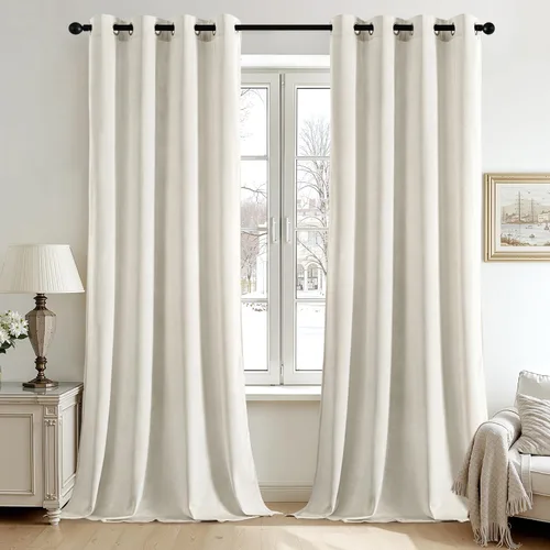Vista 86 de ANRODUO Cortinas de terciopelo beige de 45 pulgadas de largo, opacas con aislamiento térmico insonorizado, cortinas de privacidad para oscurecer