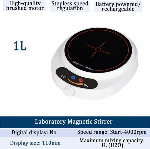 Vista 2 de 4.3in Laboratory Magnetic Stirrer, 1L Mini Mixing Table, Adjustable Speed, Speed 4000 RPM, USB Power Supply, for Lab and Homebrew