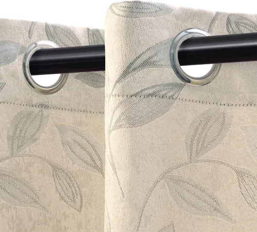 Vista 2 de SUPERIOR Juego de 2 cortinas opacas de hojas, par de paneles con aislamiento térmico con ojales en la parte superior, hermosas cortinas de jacquard
