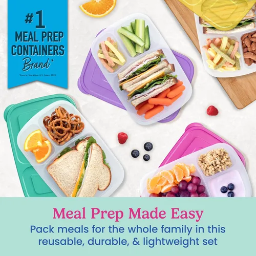 Vista 2 de Bentgo Easyboxes - Cajas de almuerzo apilables originales - Recipientes de comida reutilizables de 3 compartimentos para niños y adultos - Caja