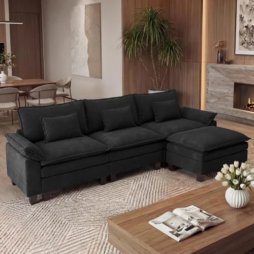 Vista 17 de URRED - Sofá seccional modular Cloud, sofá moderno en forma de L de 87" con profundidad de asiento con otomana y almohadas, ultra cómodo sofá