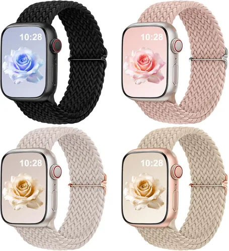 Vista 17 de DaQin Paquete de 4 correas elásticas trenzadas Solo Loop para Apple Watch para mujeres y hombres, de 1.575 pulgadas, 1.614 pulgadas, 1.654 pulgadas