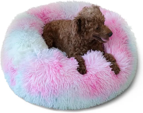 Vista 36 de Cama para perros pequeños, cama calmante para perros pequeños, antiansiedad, cama para cachorros, lavable a máquina, esponjosa, de lujo Verde militar