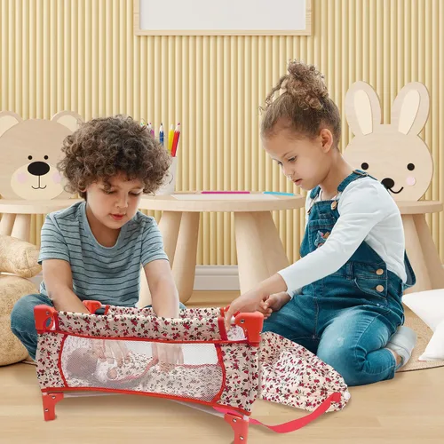 Vista 8 de Cuna de Juguete para Muñeca Bebé, Accesorios para Muñeca Bebé, Juego de Cama de Muñeca Bebé para Niñas de 3 Años y Niñas de 5+ Años, Artículos