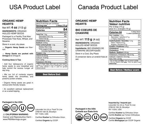 Vista 3 de Semillas de cáñamo canadiense orgánicas, 4 onzas, corazones crudos, sin OMG, Kosher, veganas, a granel