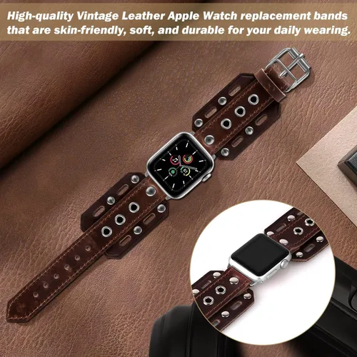 Vista 5 de VIQIV Correas de reloj de cuero compatibles con Apple Watch Band 1.614 in 1.575 in 1.496 in 1.929 in 1.732 in 1.772 in 1.654 in iWatch Series