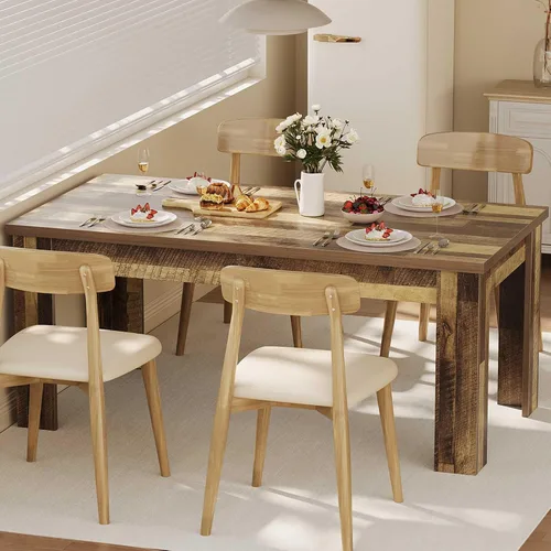 Vista 7 de GarveeHome Mesa de comedor de 63 pulgadas para 4-6, cena de granja para 4, mesa de comedor, cocina con mesa grande, comedor rectangular para cocina