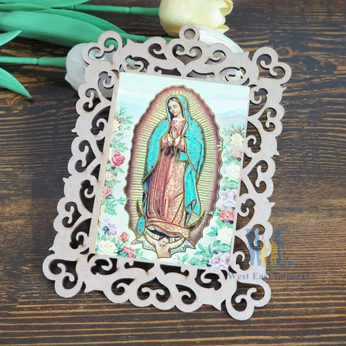 Vista 3 de Bautizo Favores 12 piezas Nuestra Señora de Guadalupe marcos de fotos de madera para primer viaje bautizo conmemorativo regalo con bolsas
