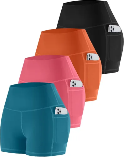Vista 55 de CHRLEISURE - Pantalones cortos de ciclismo para mujer con bolsillos de licra, cintura alta, con control de abdomen para entrenamiento, yoga