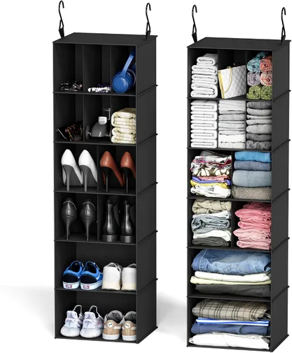 Vista 8 de SpaceAid Paquete de 2 Organizadores Colgantes de Armario y Almacenamiento con Divisores, 24 Compartimentos Estantes Colgantes para Zapatos para Beige