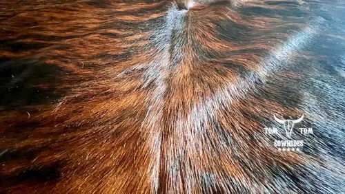 Vista 7 de Alfombra De Piel De Vacuno 7x6 Brindle Rojo Marrón Negro Cuero Natural