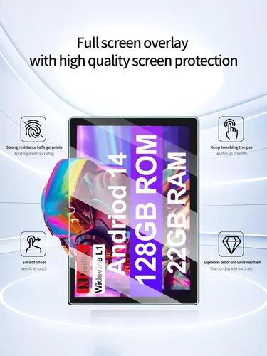 Vista 2 de Protector de pantalla para tablet ZIOVO Z168 Android 14 de 10.1 pulgadas, dureza 9H antiarañazos, sensible al tacto, bordes redondeados 2.5D, sin
