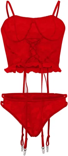 Vista 4 de Lencería sexy para mujer para sexo travieso de peluche, ropa interior con liga, body exótico, corsé para dormir, Rojo