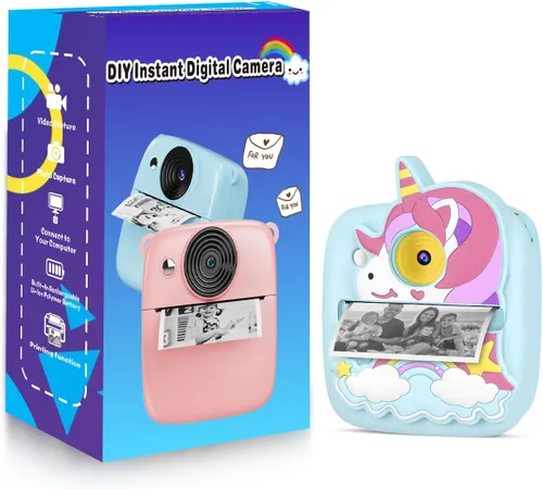 Vista 2 de Cámara de impresión instantánea para niños de 3 a 12 años, cámara para niños con tarjeta SD de 32 G y papel de 300 fotos, foto de 48 MP, video
