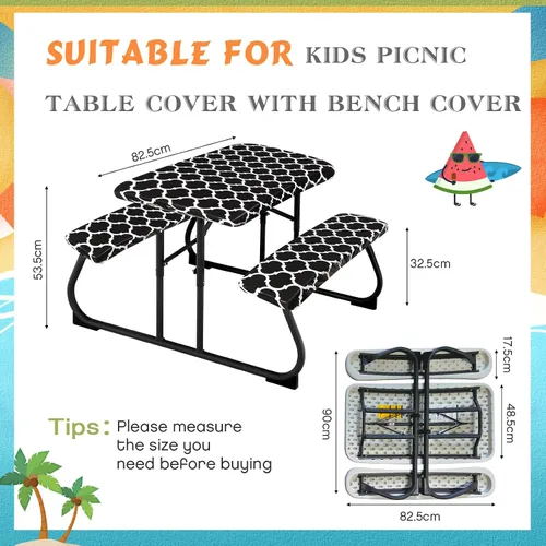 Vista 2 de Moukeren Funda de mesa de picnic de 3 piezas para niños con fundas de banco, mantel ajustable para exteriores, vinilo impermeable, para camping