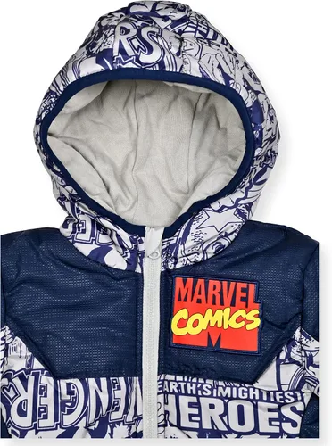 Vista 3 de Marvel Avengers - Chaqueta acolchada con cremallera para niños pequeños, color azul marinoblanco