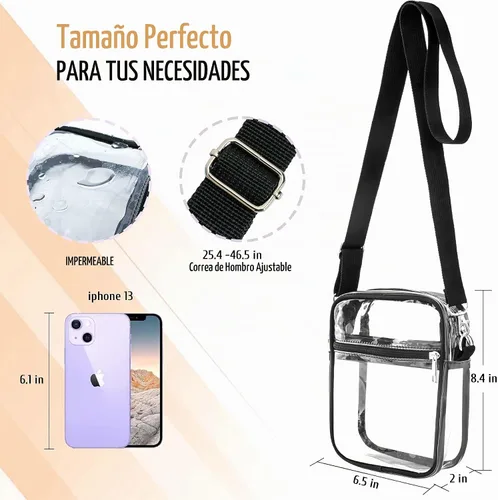 Vista 3 de LWWTBS Bolso cruzado transparente – Bolsa deportiva de concierto aprobada por estadios para mujer con correa ajustable