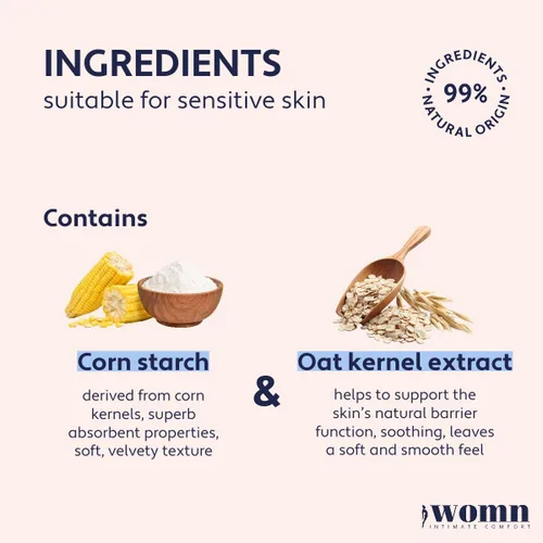 Vista 6 de womn Intimate Comfort Dry & Fresh Powder - Polvo corporal sin talco para pieles sensibles. Protección natural contra la humedad y las rozaduras