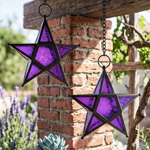 Vista 16 de Juego de 2 Faroles portavelas decorativos con forma de estrella, transparente