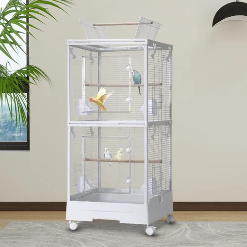 Vista 6 de GarveeHome Jaula para pájaros pequeña con ruedas, jaula para periquitos, canarios, tortolitos, cuáquero pequeño, cacatúas, periquitos, mejillas