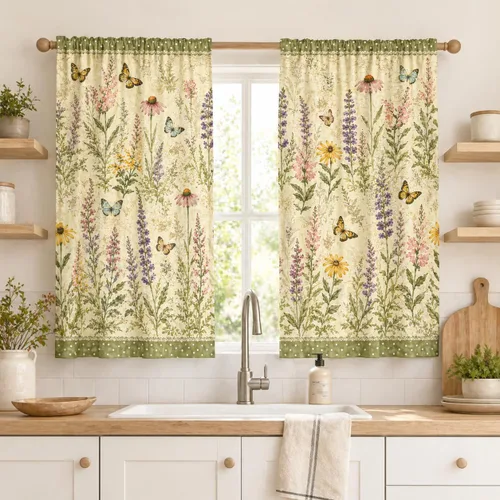 Vista 34 de Cortinas de ventana de cosecha de otoño, marco de madera rústica, cortinas florales de pacas de heno y calabaza, cenefa de cocina de Acción