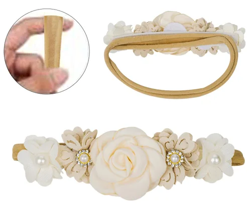 Vista 8 de Utaly Diadema de flores para bebés y niñas, 3 piezas, elástica, corona floral, recién nacida, accesorios para el cabello Estilo 1