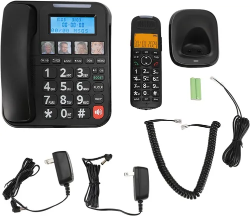 Vista 5 de Luocute Sistema extensible de teléfono con cable e inalámbrico con contestador digital y bloqueo de llamadas, pantalla grande de 2 pulgadas y esfera