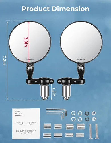 Vista 7 de KEMIMOTO Espejos Universales para Motocicleta, Espejos Laterales y Traseros para Manillar de Motocicleta Giratorias 360°, Compatibles con Manillar