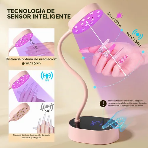 Vista 2 de AORAEM - Lámpara de uñas UV, cuello de cisne, mini luz UV para uñas de gel