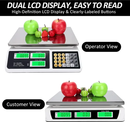 Vista 3 de Báscula computadora de precios 88 lb/40 kg LCD digital báscula de precios comercial con plataforma de acero inoxidable, báscula de productos