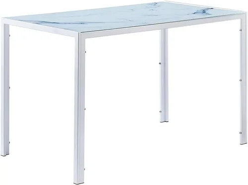 Vista 12 de Mesa de comedor rectangular negra de vidrio de 47.2 pulgadas, mesa de cocina moderna con mesa de vidrio templado y marco de acero de metal