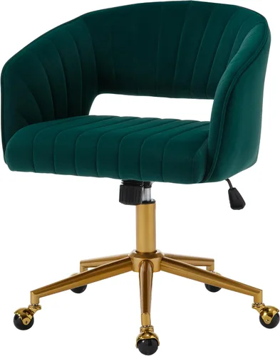Vista 18 de Sillas de escritorio para oficina en casa Westice, silla de escritorio de terciopelo moderna, silla giratoria de tocador con base dorada ajustable